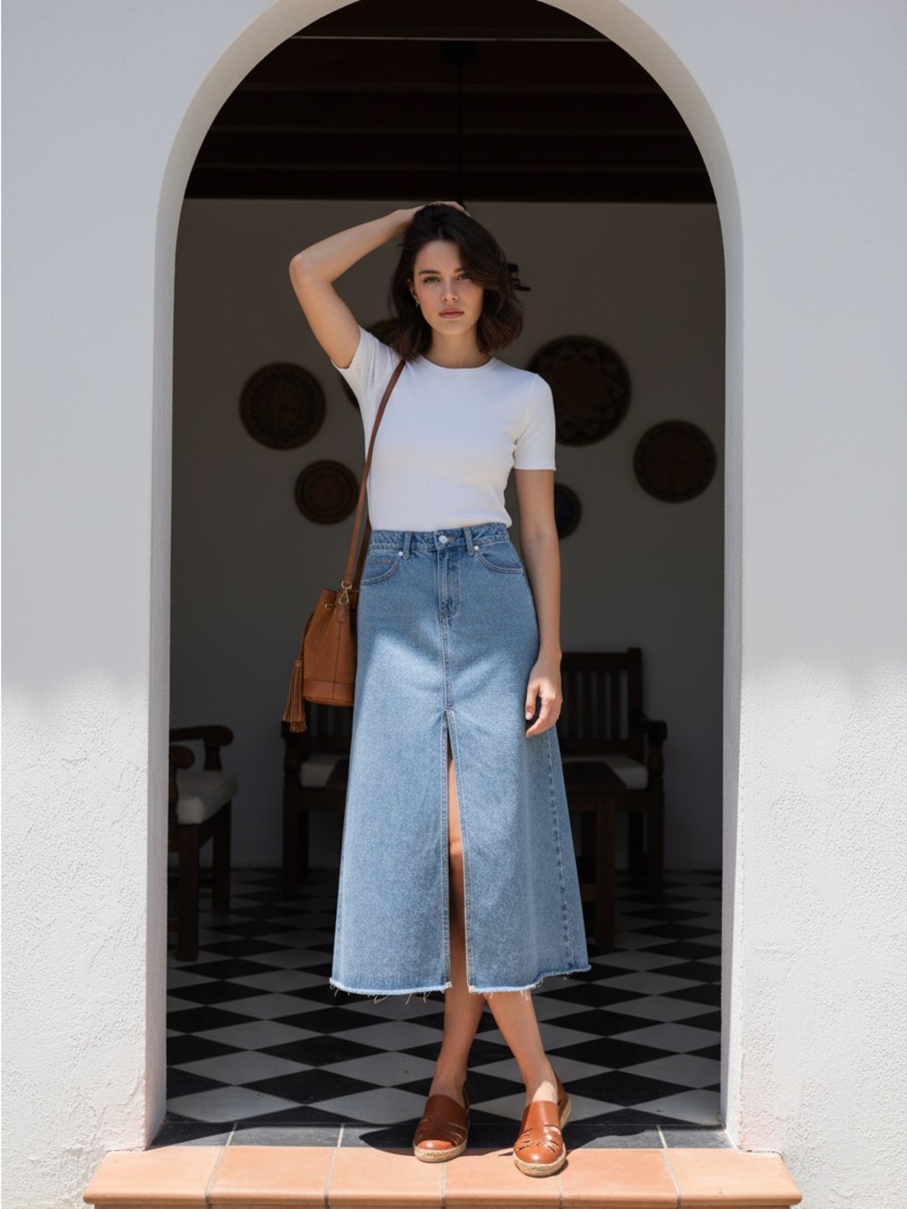 Brand New Denim Maxi Skirt with Front Slit